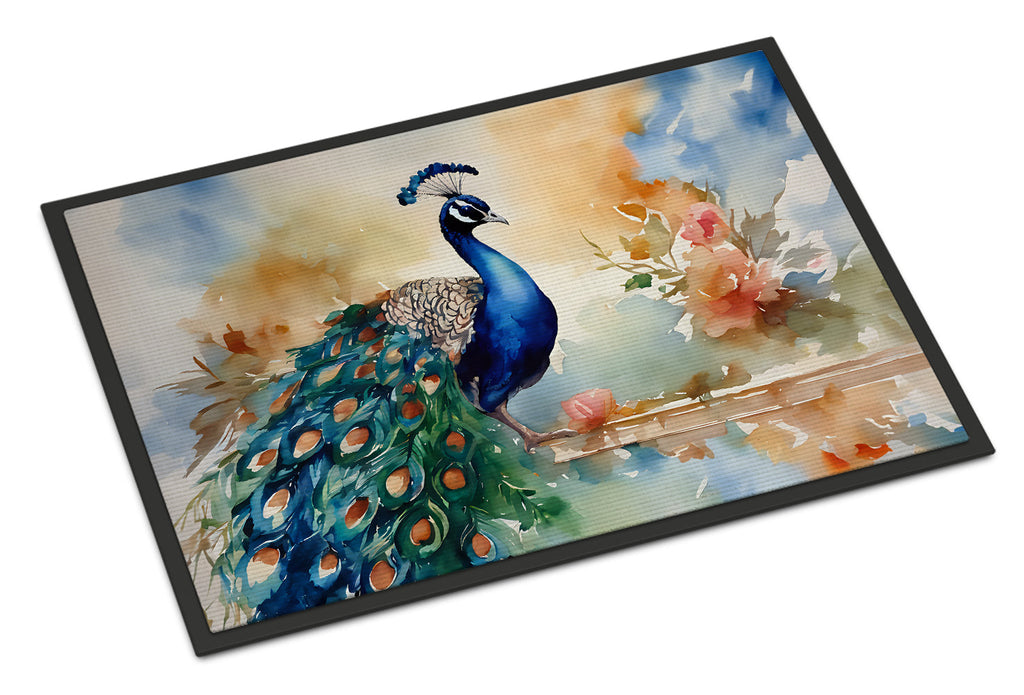 Peacock Tail Feathers Close View Doormat Indoor Outdoor 24H X 36W Front Door Mat Rugs for Entryway, Non Slip Washable Low Pile,