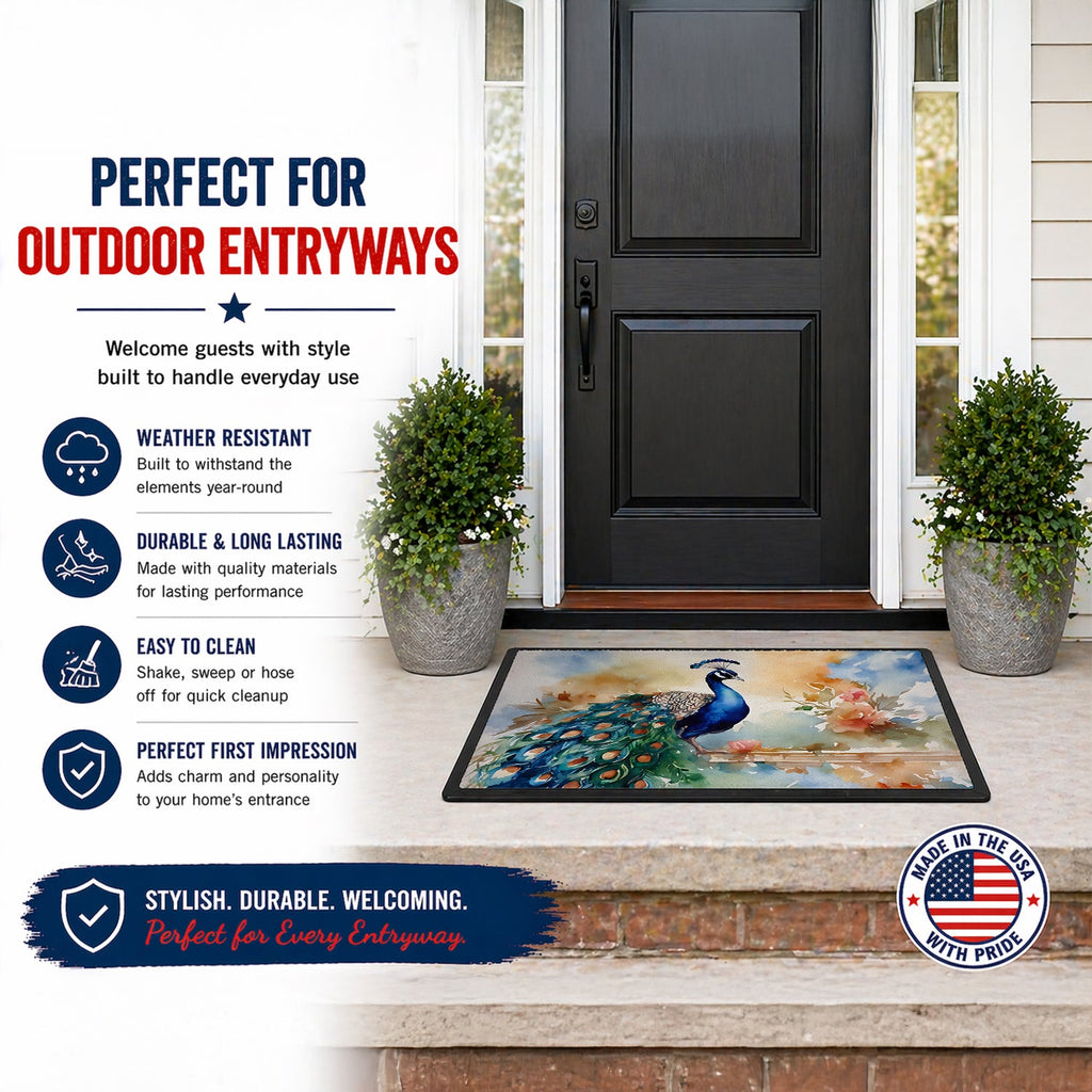 Peacock Tail Feathers Close View Doormat Indoor Outdoor 24H X 36W Front Door Mat Rugs for Entryway, Non Slip Washable Low Pile,