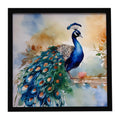 Peacock Tail Feathers Close View Framed Metal Print Bathroom, Kitchen, Office, Home Decor Wall Art Ready to Hang, Square, 8X8