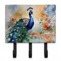 Peacock Tail Feathers Close View Leash or Key Holder Wall Hooks, Coat Rack Wall Mount, for Hanging Keys, Towels, Aprons, Leashes