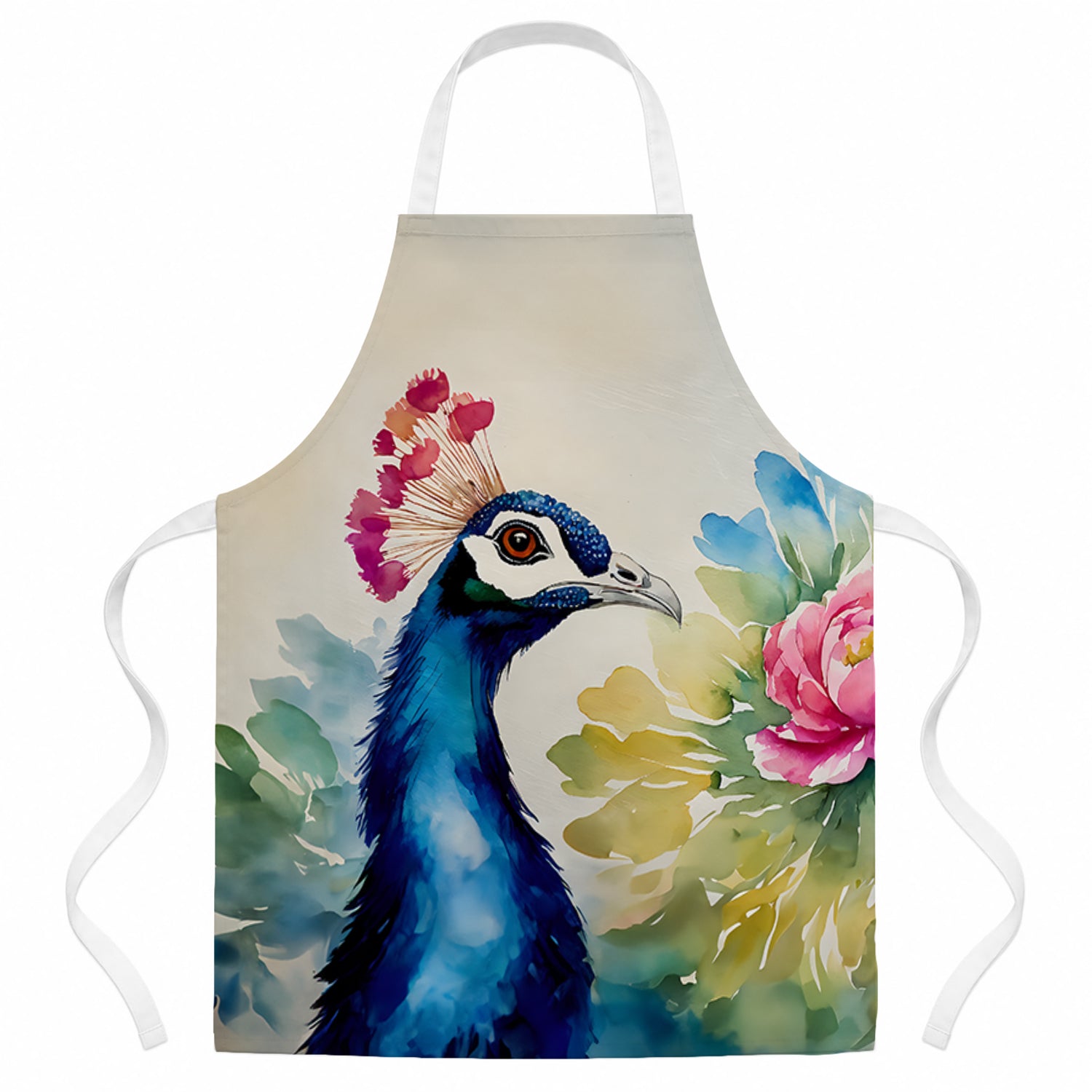 Peacock Portrait with Flower Apron Cooking Kitchen Server Baking Crafts Gardening for Adult Women Men, Unisex, Large, Multicolor