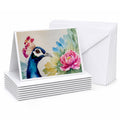 Peacock Portrait with Flower Greeting Cards Pack of 8 Blank Cards with Envelopes Whimsical A7 Size 5x7