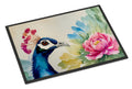 Peacock Portrait with Flower Doormat Indoor Outdoor 24H X 36W Front Door Mat Rugs for Entryway, Non Slip Washable Low Pile,