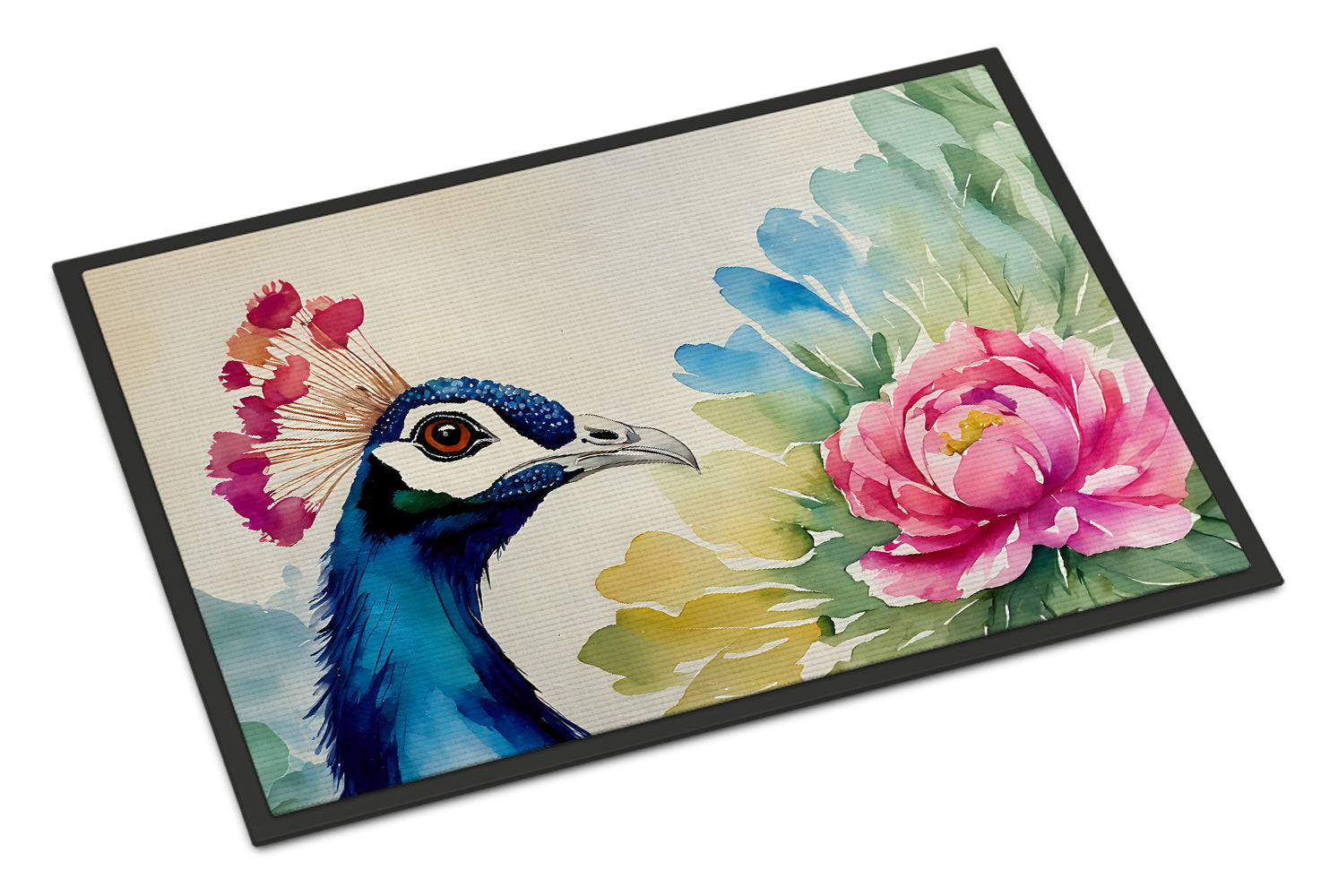 Peacock Portrait with Flower Doormat Indoor Outdoor 24H X 36W Front Door Mat Rugs for Entryway, Non Slip Washable Low Pile,