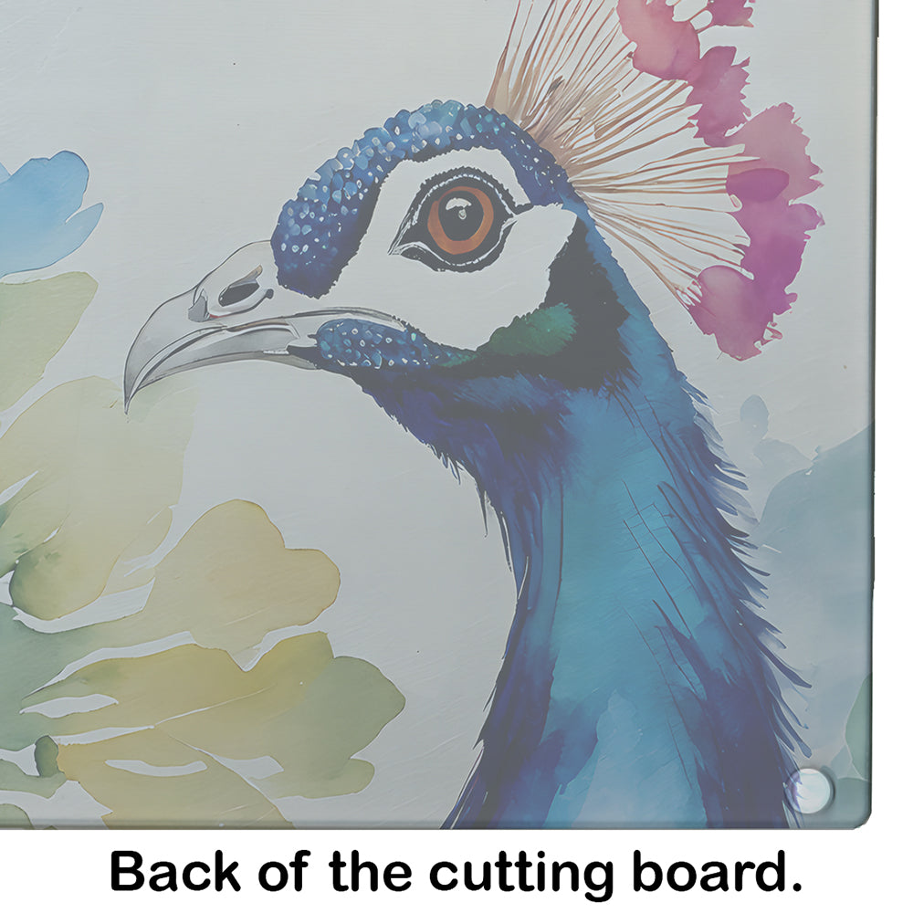 Peacock Portrait with Flower Cutting Board Tempered Glass Kitchen Cutting Surface, Heat Resistant Chopping, Non-Slip Feet, Food Prep & Serving