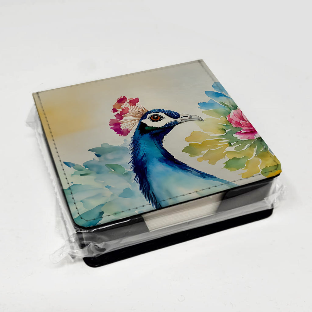 Peacock Portrait with Flower PU Leather Note Paper Holder with Artist-Designed Cover, Desk Accessory, Office Gift
