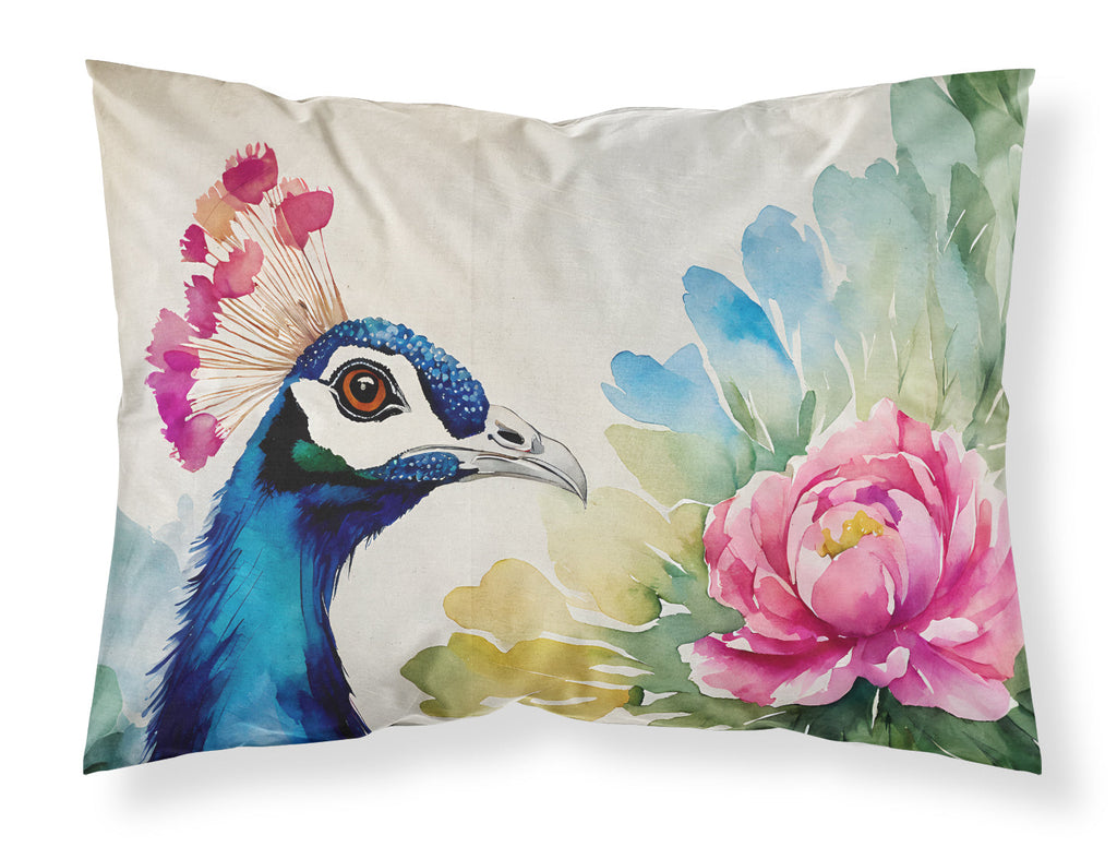 Peacock Portrait with Flower Standard Pillowcase Lightweight Super Soft Easy Care Decorative Artwork Pillowcase, Standard