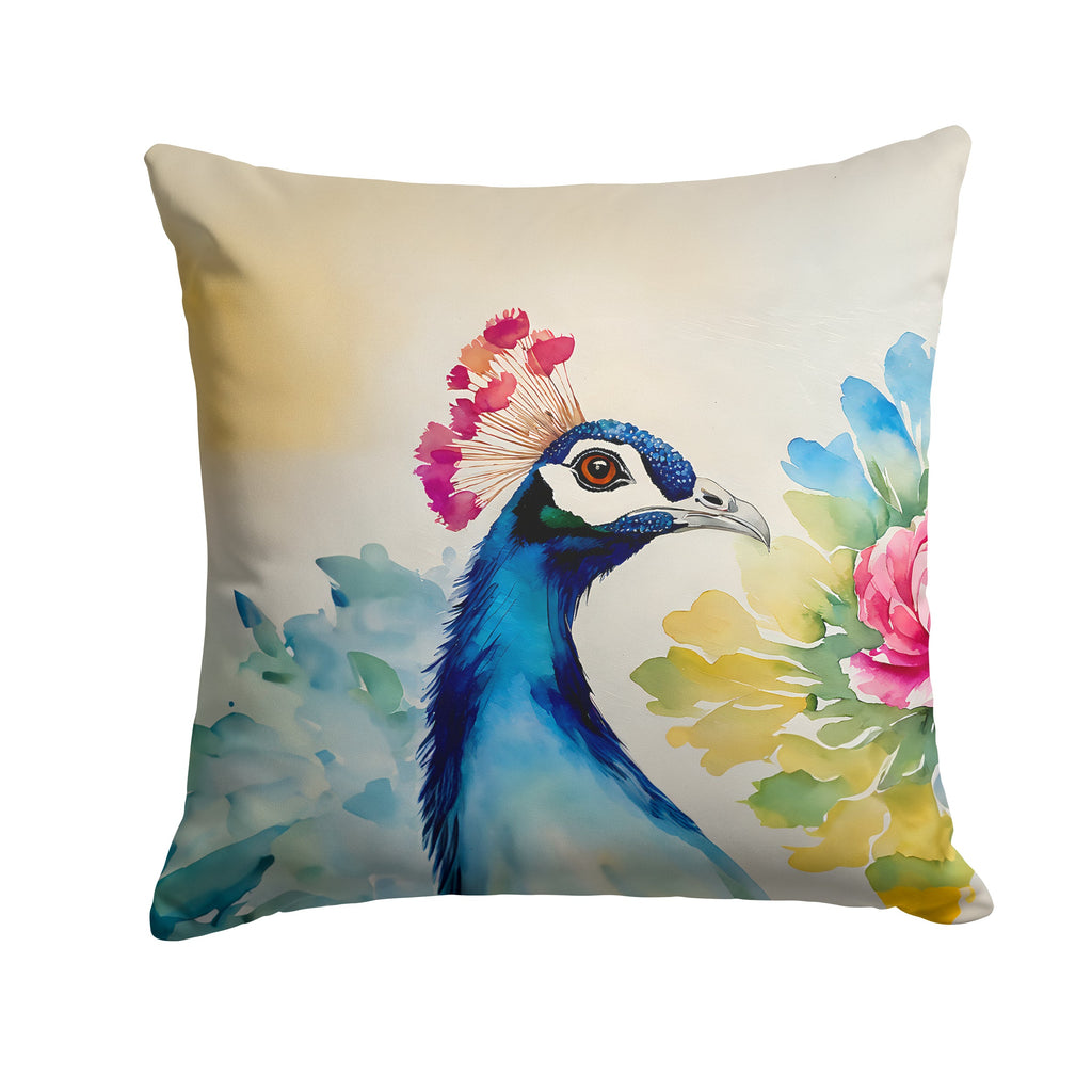 Peacock Portrait with Flower Decorative Throw Pillow 14x14 Indoor Outdoor Accent Cushion, Fabric Cover with Insert for Sofa, Bed, Porch & Living Room
