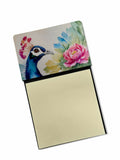 Peacock Portrait with Flower Watercolor Sticky Note Holder Refillable Dispenser Desk Accessory 3x3 Pad Gift