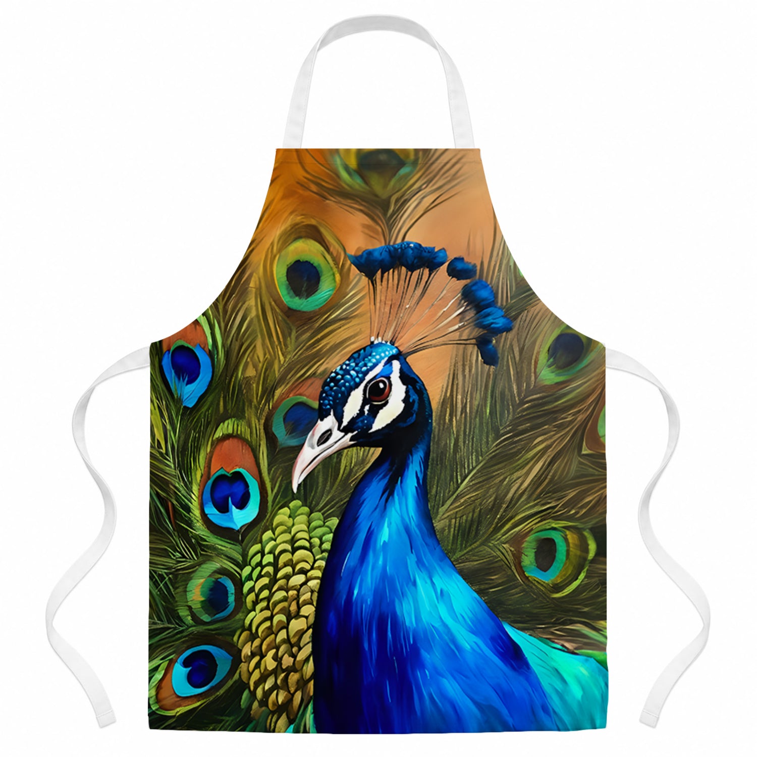 Peacock Face and Feather Detail Apron Cooking Kitchen Server Baking Crafts Gardening for Adult Women Men, Unisex, Large, Multicolor