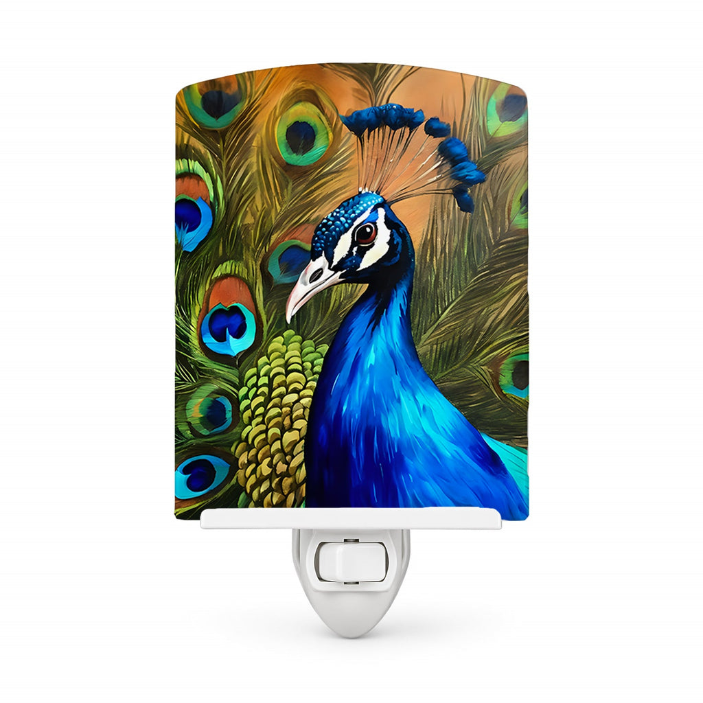 Peacock Face and Feather Detail Ceramic Night Light Compact, UL-Certified, Ideal for Bedroom, Bathroom, Nursery, Hallway, Kitchen, 6x4x3, Multicolor