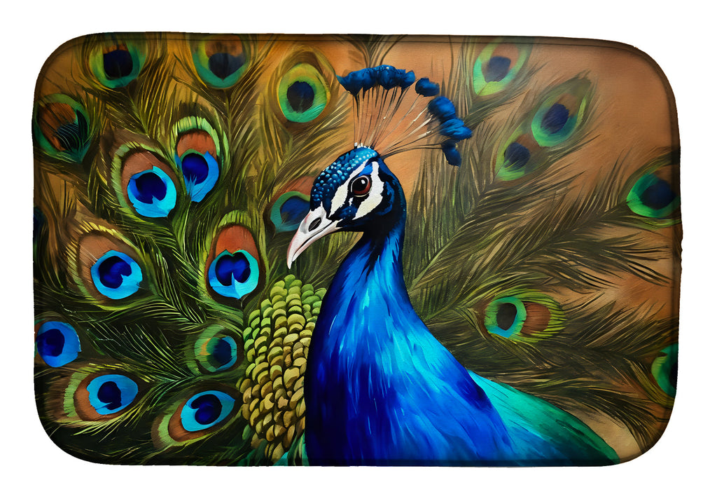 Peacock Face and Feather Detail Dish Drying Mat Absorbent Dish Drying Mat Pad for Kitchen Counter Dish Drainer Mat for Countertop, 14 x 21", Multicolor
