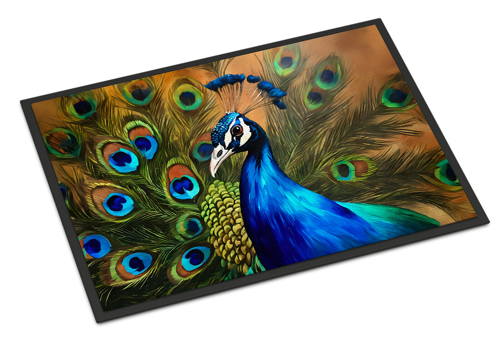 Peacock Face and Feather Detail Doormat Indoor Outdoor 18H X 27W Front Door Mat Rugs for Entryway, Non Slip Washable