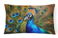 Peacock Face and Feather Detail Decorative Throw Pillow 12x16 Indoor Outdoor Accent Cushion, Fabric Cover with Insert for Sofa, Bed, Porch & Living Room