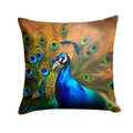 Peacock Face and Feather Detail Decorative Throw Pillow 18x18 Indoor Outdoor Accent Cushion, Fabric Cover with Insert for Sofa, Bed, Porch & Living Room
