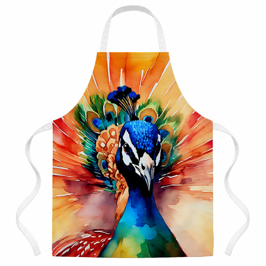 Peacock Front View Dramatic Color Apron Cooking Kitchen Server Baking Crafts Gardening for Adult Women Men, Unisex, Large, Multicolor