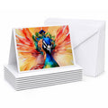 Peacock Front View Dramatic Color Greeting Cards Pack of 8 Blank Cards with Envelopes Whimsical A7 Size 5x7
