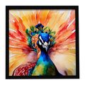 Peacock Front View Dramatic Color Framed Metal Print Bathroom, Kitchen, Office, Home Decor Wall Art Ready to Hang, Square, 8X8