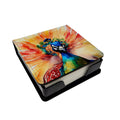 Peacock Front View Dramatic Color PU Leather Note Paper Holder with Artist-Designed Cover, Desk Accessory, Office Gift