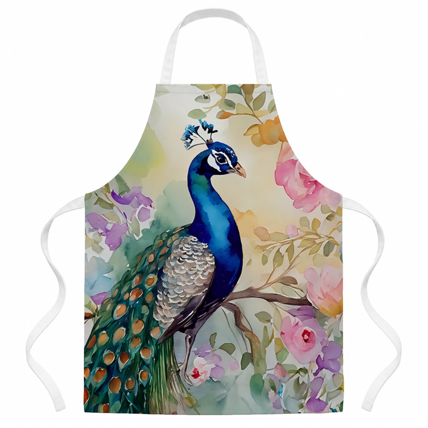 Peacock with Floral Background Apron Cooking Kitchen Server Baking Crafts Gardening for Adult Women Men, Unisex, Large, Multicolor