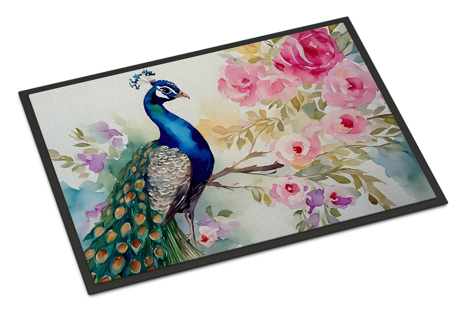 Peacock with Floral Background Doormat Indoor Outdoor 18H X 27W Front Door Mat Rugs for Entryway, Non Slip Washable