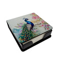 Peacock with Floral Background PU Leather Note Paper Holder with Artist-Designed Cover, Desk Accessory, Office Gift
