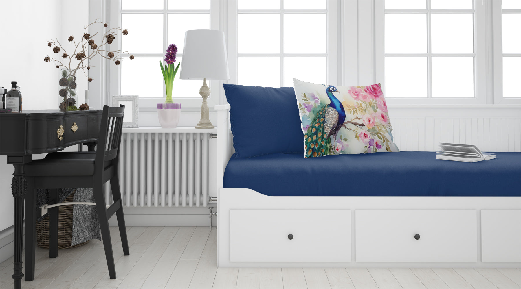 Peacock with Floral Background Standard Pillowcase Lightweight Super Soft Easy Care Decorative Artwork Pillowcase, Standard