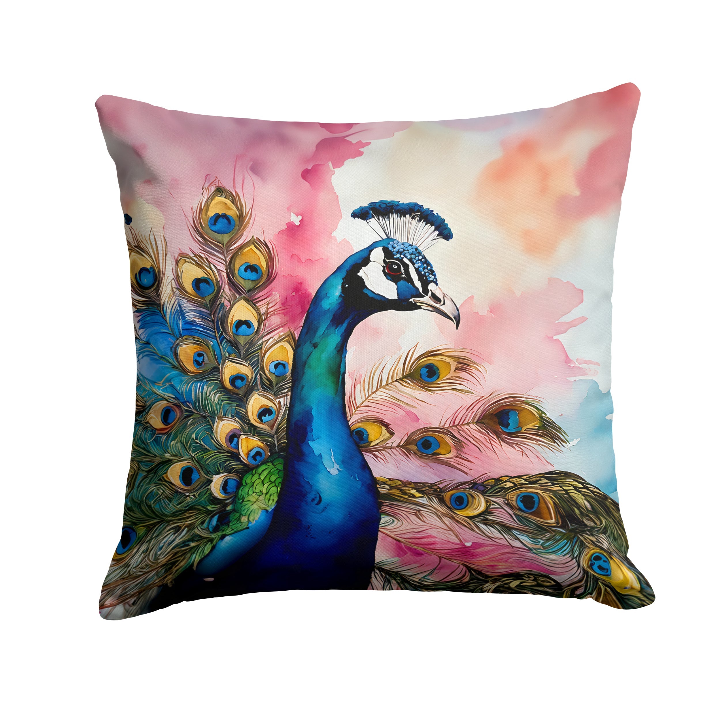 Peacock with Decorative Feathers Decorative Throw Pillow 18x18 Indoor Outdoor Accent Cushion, Fabric Cover with Insert for Sofa, Bed, Porch & Living Room