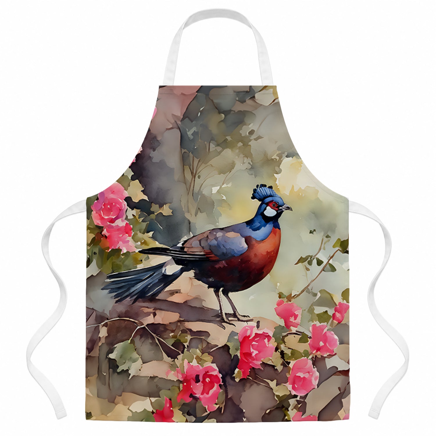 Pheasant Bird in Garden Floral Apron Cooking Kitchen Server Baking Crafts Gardening for Adult Women Men, Unisex, Large, Multicolor