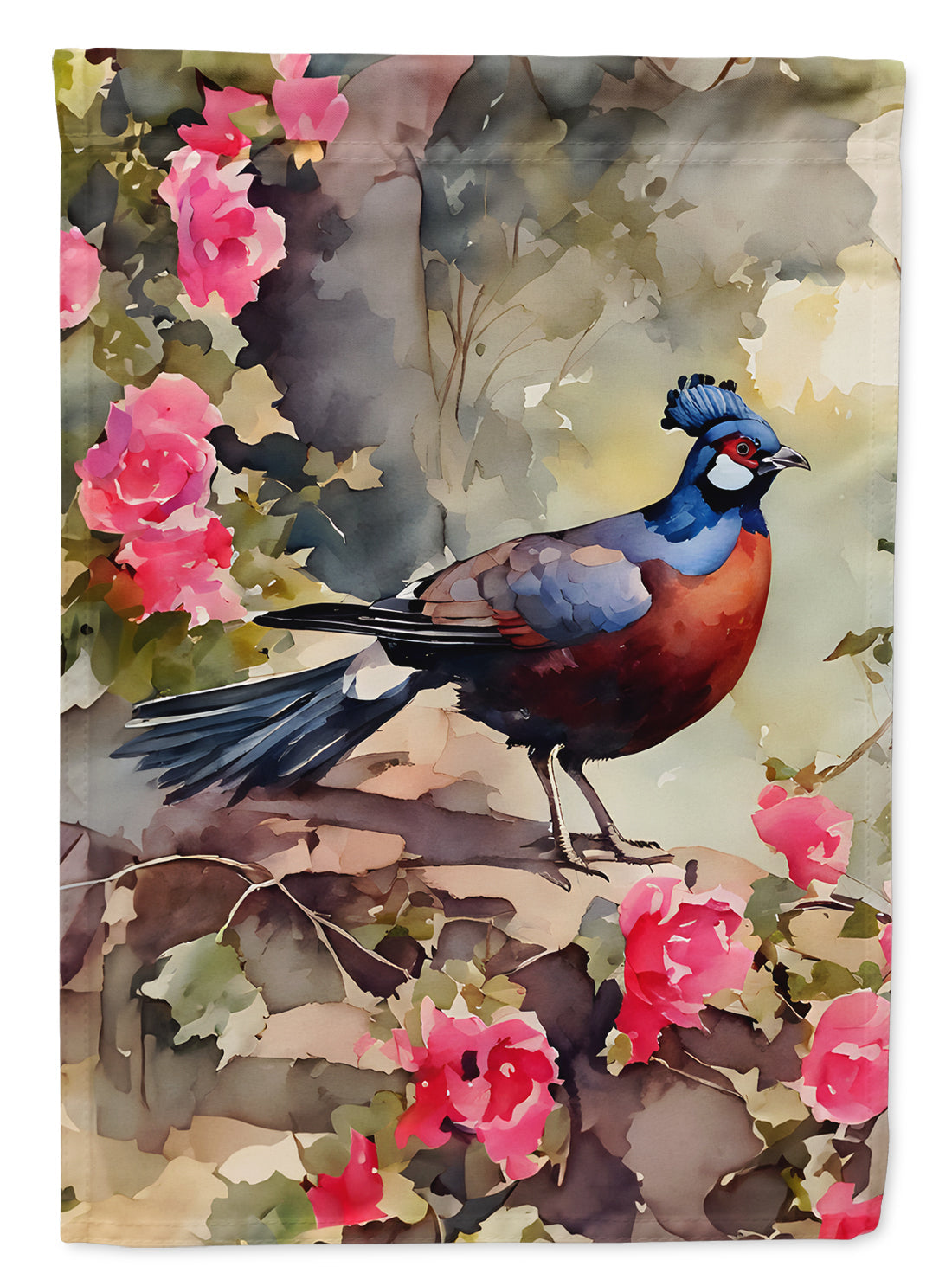 Pheasant Bird in Garden Floral House Flag 28x40 Porch Sleeve Pole Decorative Outside Yard Banner Artwork Wall Hanging, Polyester