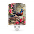 Pheasant Bird in Garden Floral Ceramic Night Light Compact, UL-Certified, Ideal for Bedroom, Bathroom, Nursery, Hallway, Kitchen, 6x4x3, Multicolor