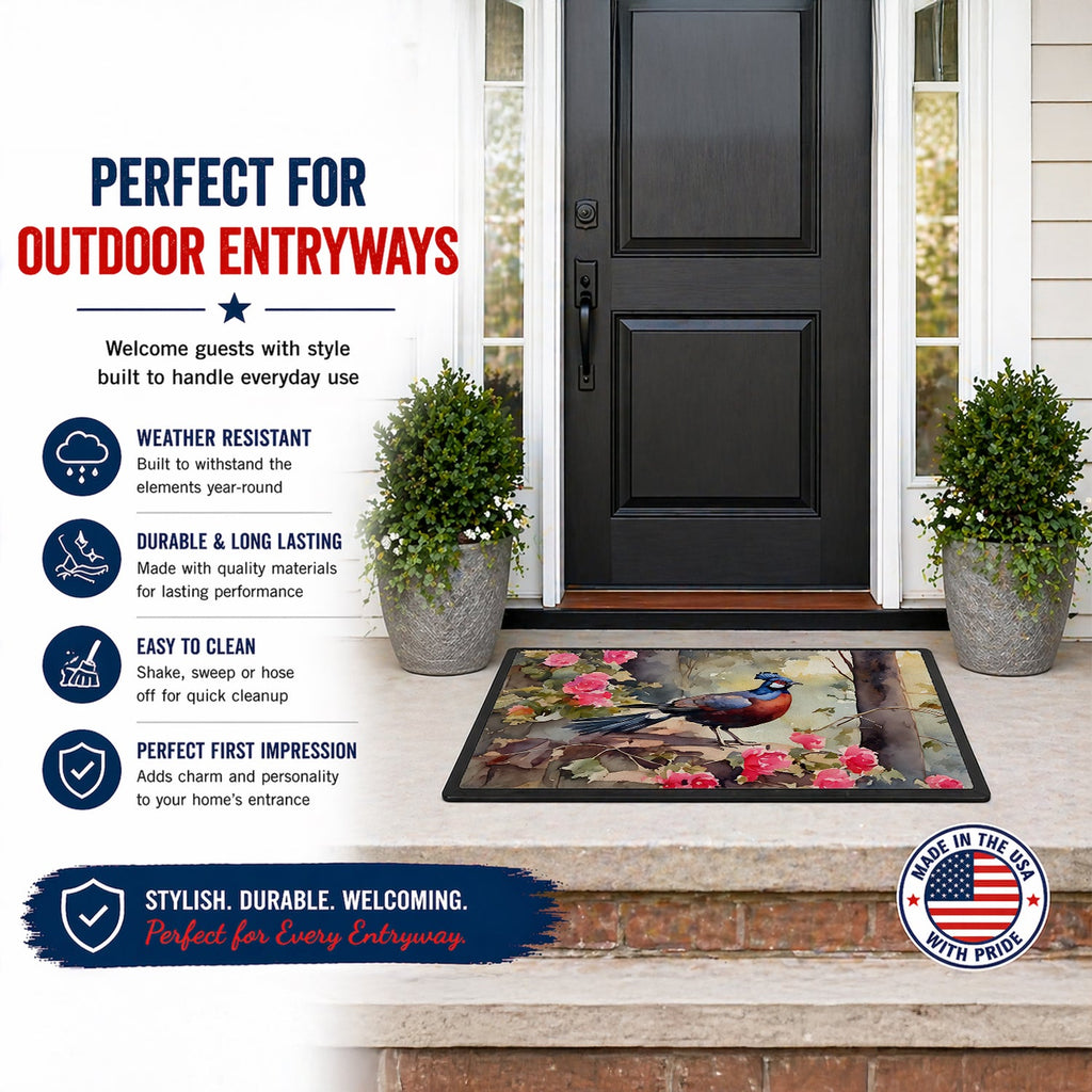 Pheasant Bird in Garden Floral Doormat Indoor Outdoor 24H X 36W Front Door Mat Rugs for Entryway, Non Slip Washable Low Pile,