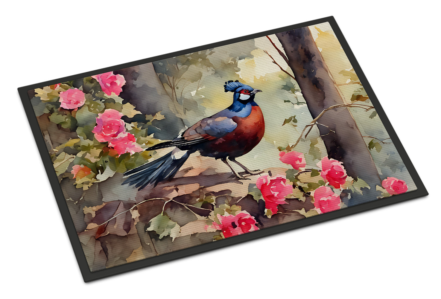 Pheasant Bird in Garden Floral Doormat Indoor Outdoor 18H X 27W Front Door Mat Rugs for Entryway, Non Slip Washable