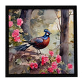 Pheasant Bird in Garden Floral Framed Metal Print Bathroom, Kitchen, Office, Home Decor Wall Art Ready to Hang, Square, 8X8