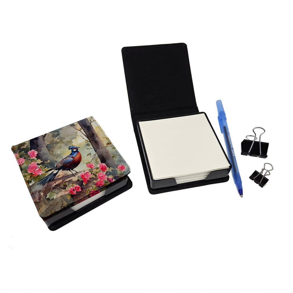Pheasant Bird in Garden Floral PU Leather Note Paper Holder with Artist-Designed Cover, Desk Accessory, Office Gift