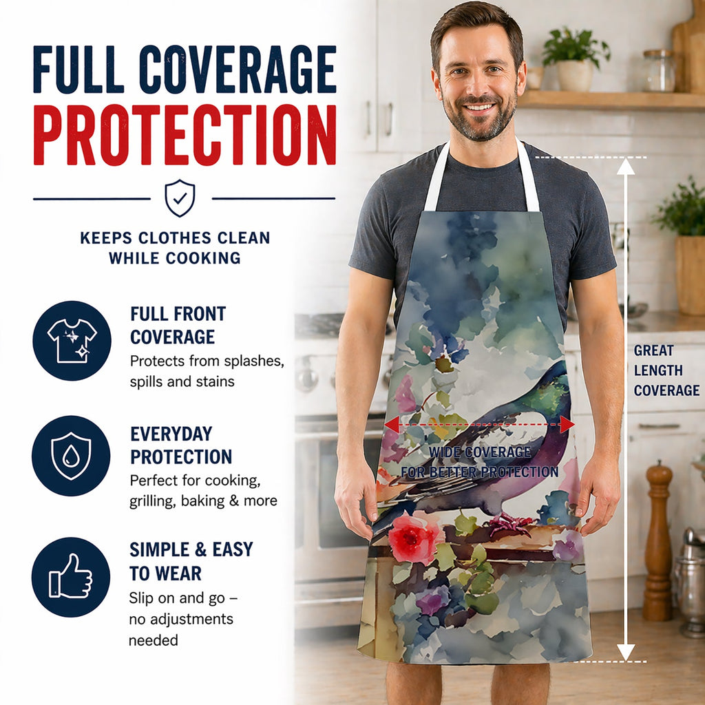 Pigeon Bird with Floral Accents Apron Cooking Kitchen Server Baking Crafts Gardening for Adult Women Men, Unisex, Large, Multicolor