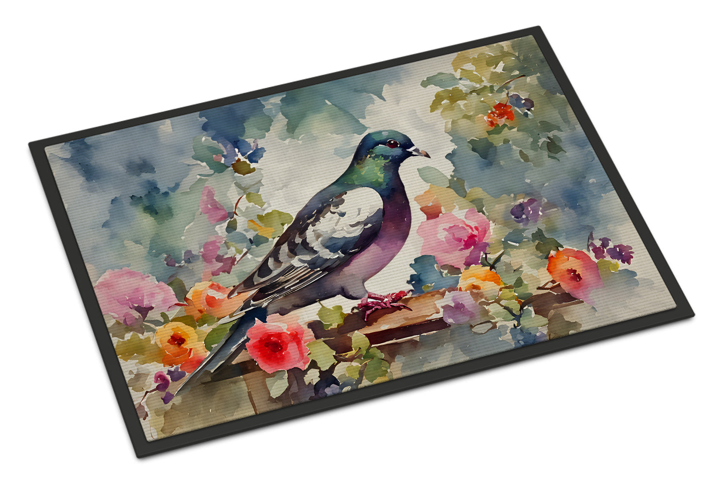 Pigeon Bird with Floral Accents Doormat Indoor Outdoor 24H X 36W Front Door Mat Rugs for Entryway, Non Slip Washable Low Pile,