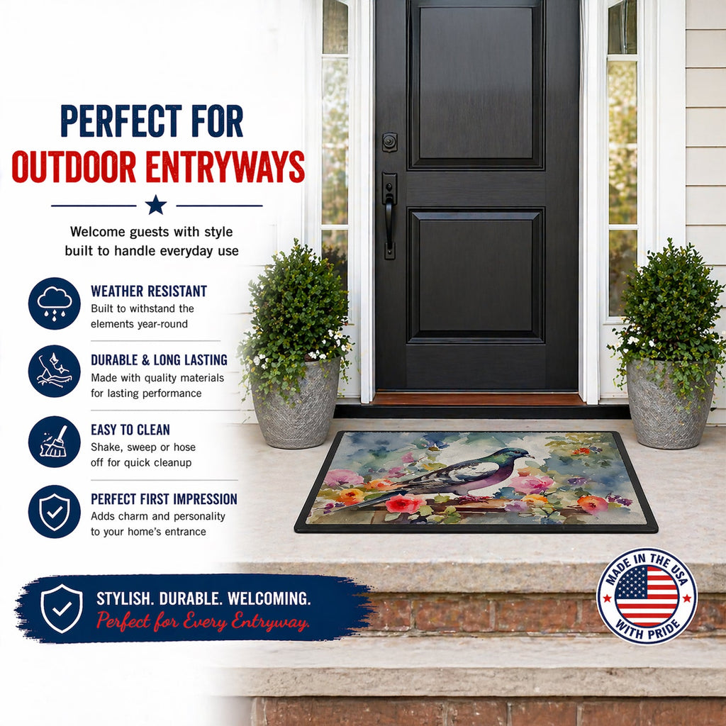 Pigeon Bird with Floral Accents Doormat Indoor Outdoor 24H X 36W Front Door Mat Rugs for Entryway, Non Slip Washable Low Pile,