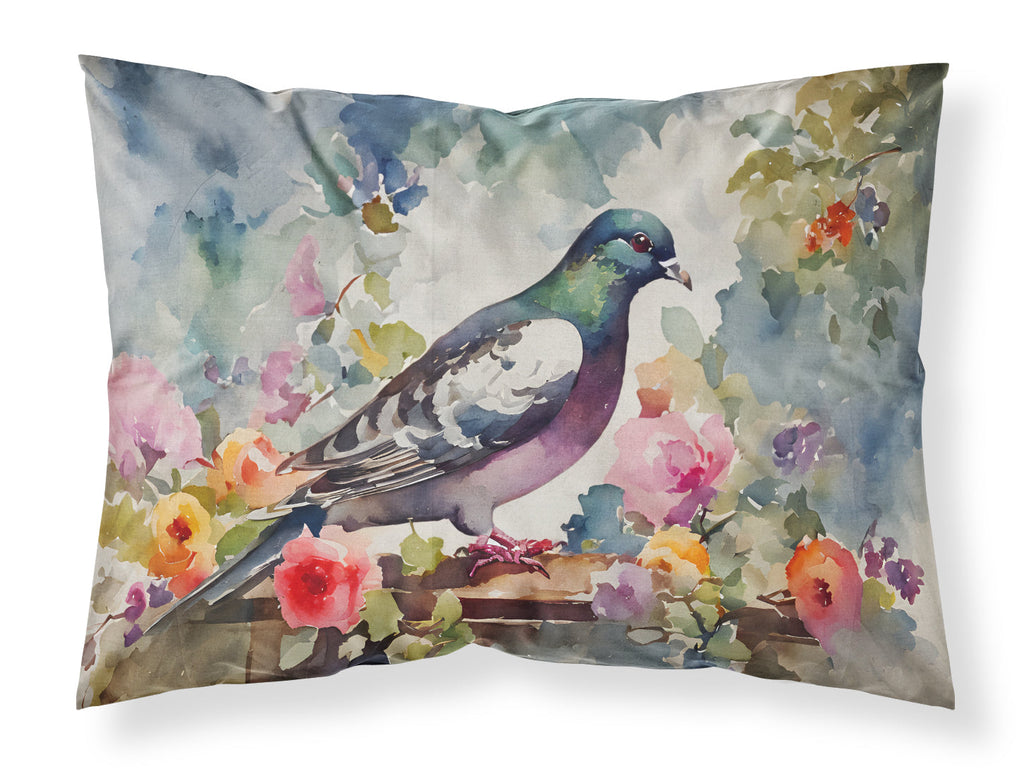 Pigeon Bird with Floral Accents Standard Pillowcase Lightweight Super Soft Easy Care Decorative Artwork Pillowcase, Standard