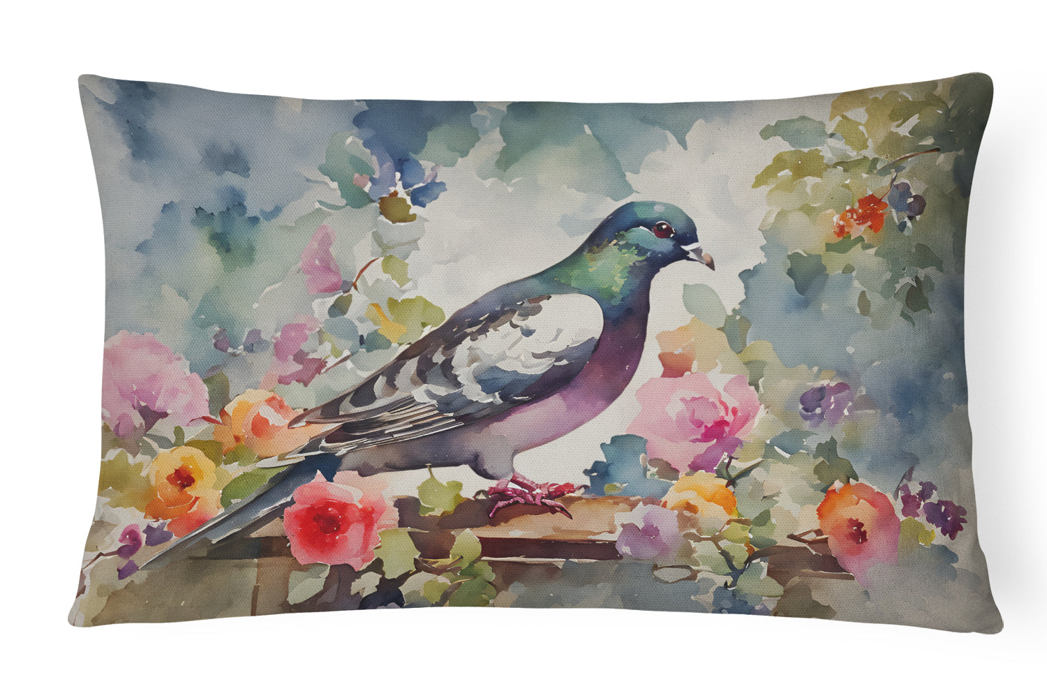 Pigeon Bird with Floral Accents Decorative Throw Pillow 12x16 Indoor Outdoor Accent Cushion, Fabric Cover with Insert for Sofa, Bed, Porch & Living Room
