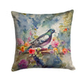 Pigeon Bird with Floral Accents Decorative Throw Pillow 14x14 Indoor Outdoor Accent Cushion, Fabric Cover with Insert for Sofa, Bed, Porch & Living Room
