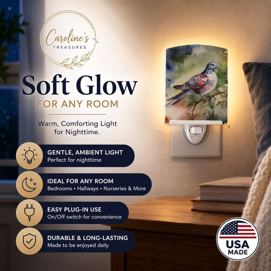 Pigeon Perched with Flowers Ceramic Night Light Compact, UL-Certified, Ideal for Bedroom, Bathroom, Nursery, Hallway, Kitchen, 6x4x3, Multicolor