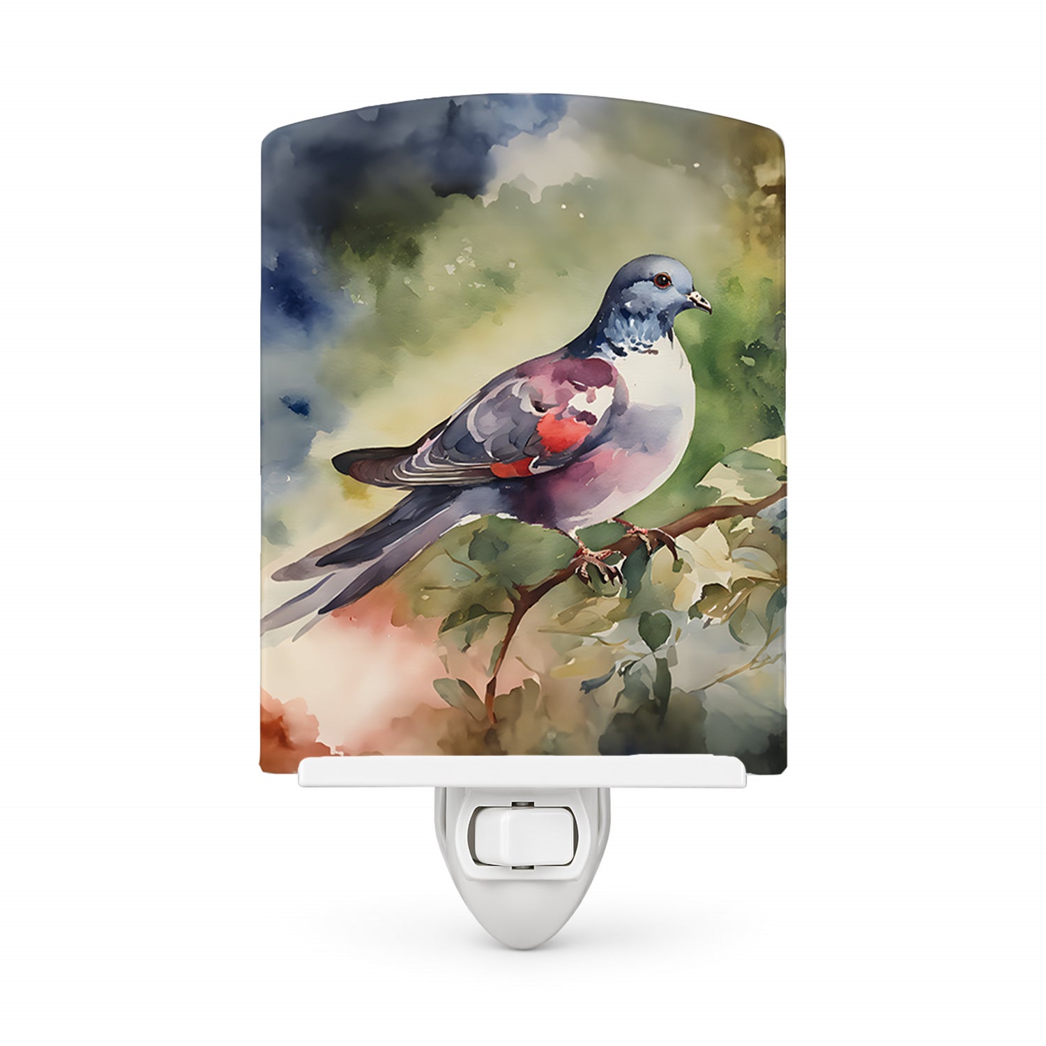 Pigeon Perched with Flowers Ceramic Night Light Compact, UL-Certified, Ideal for Bedroom, Bathroom, Nursery, Hallway, Kitchen, 6x4x3, Multicolor