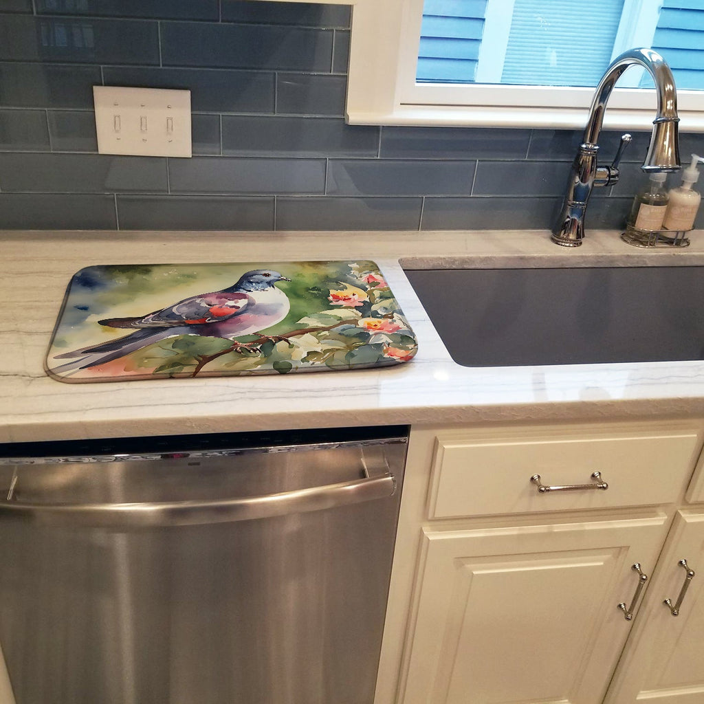 Pigeon Perched with Flowers Dish Drying Mat Absorbent Dish Drying Mat Pad for Kitchen Counter Dish Drainer Mat for Countertop, 14 x 21", Multicolor