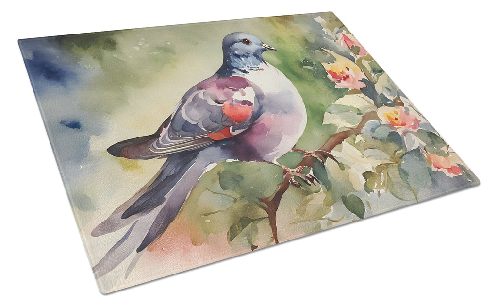 Pigeon Perched with Flowers Cutting Board Tempered Glass Kitchen Cutting Surface, Heat Resistant Chopping, Non-Slip Feet, Food Prep & Serving