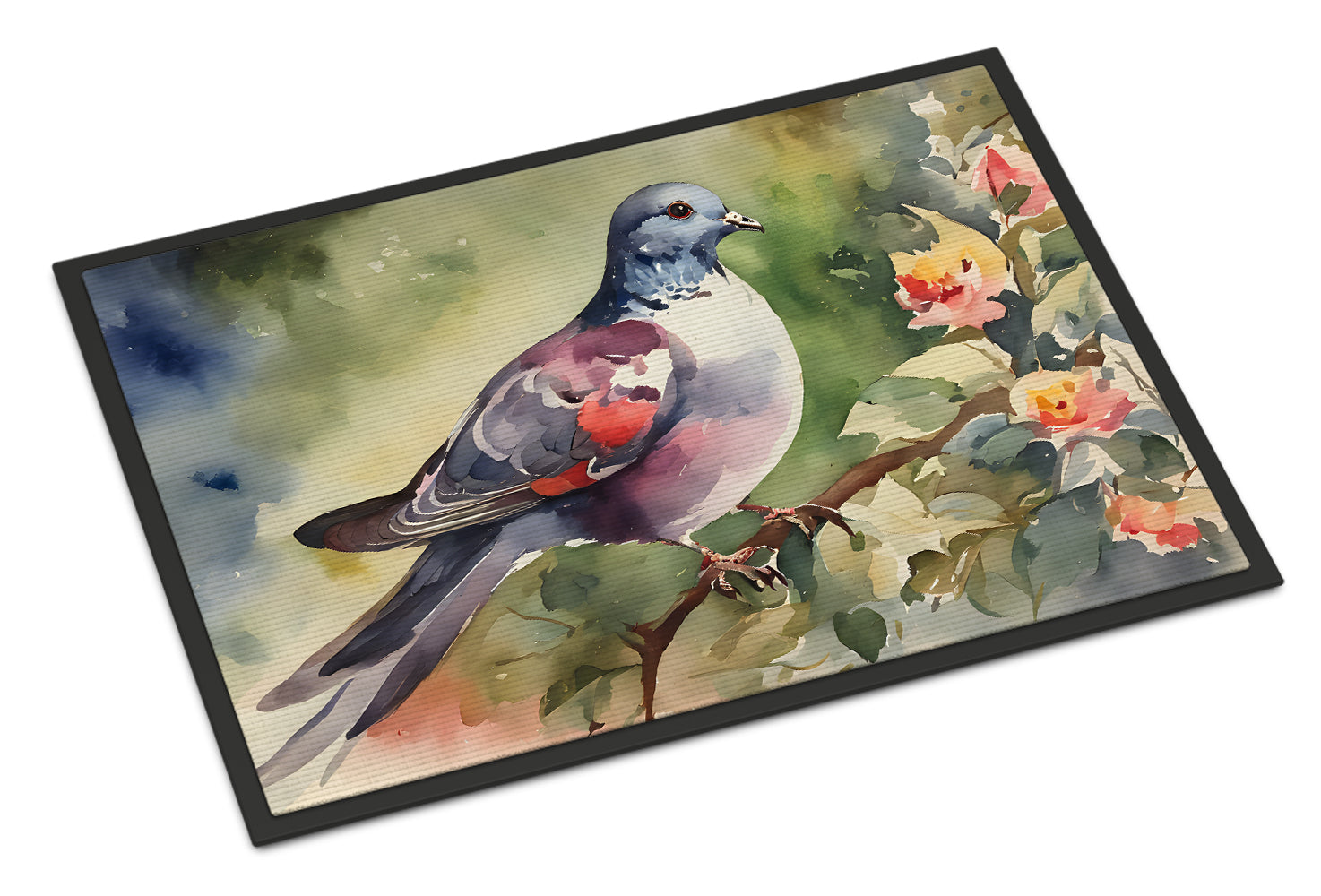 Pigeon Perched with Flowers Doormat Indoor Outdoor 18H X 27W Front Door Mat Rugs for Entryway, Non Slip Washable