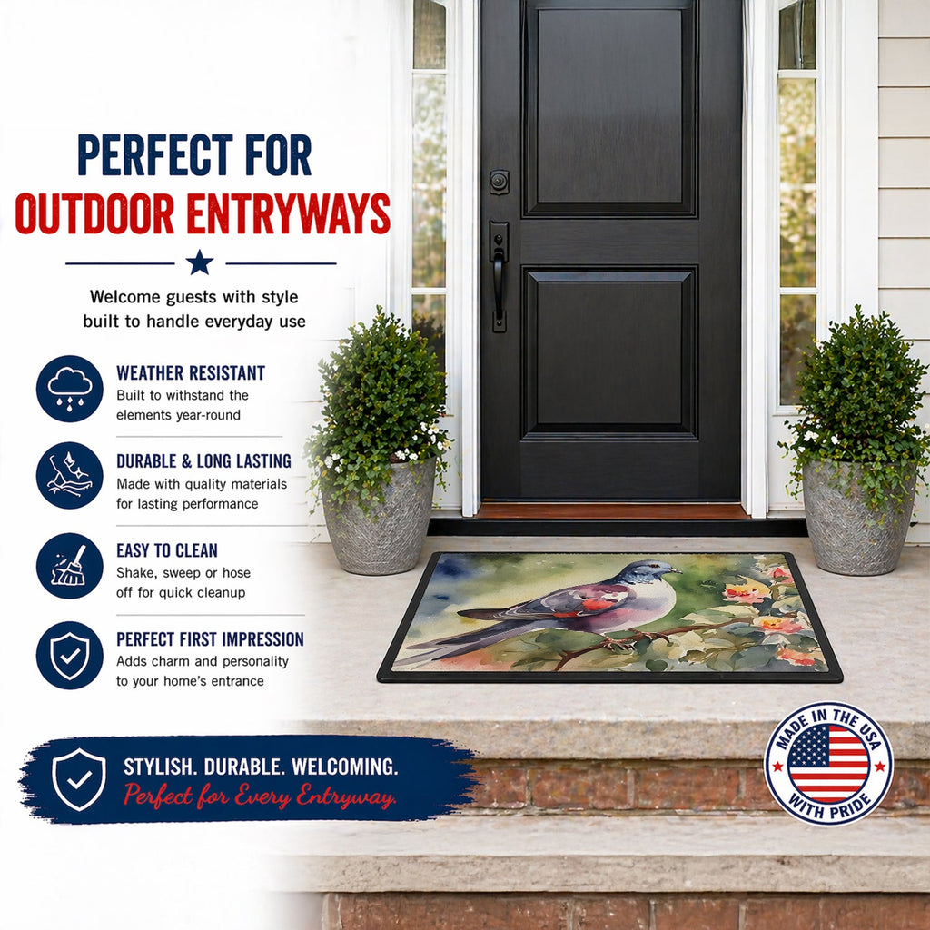 Pigeon Perched with Flowers Doormat Indoor Outdoor 18H X 27W Front Door Mat Rugs for Entryway, Non Slip Washable