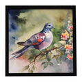 Pigeon Perched with Flowers Framed Metal Print Bathroom, Kitchen, Office, Home Decor Wall Art Ready to Hang, Square, 8X8