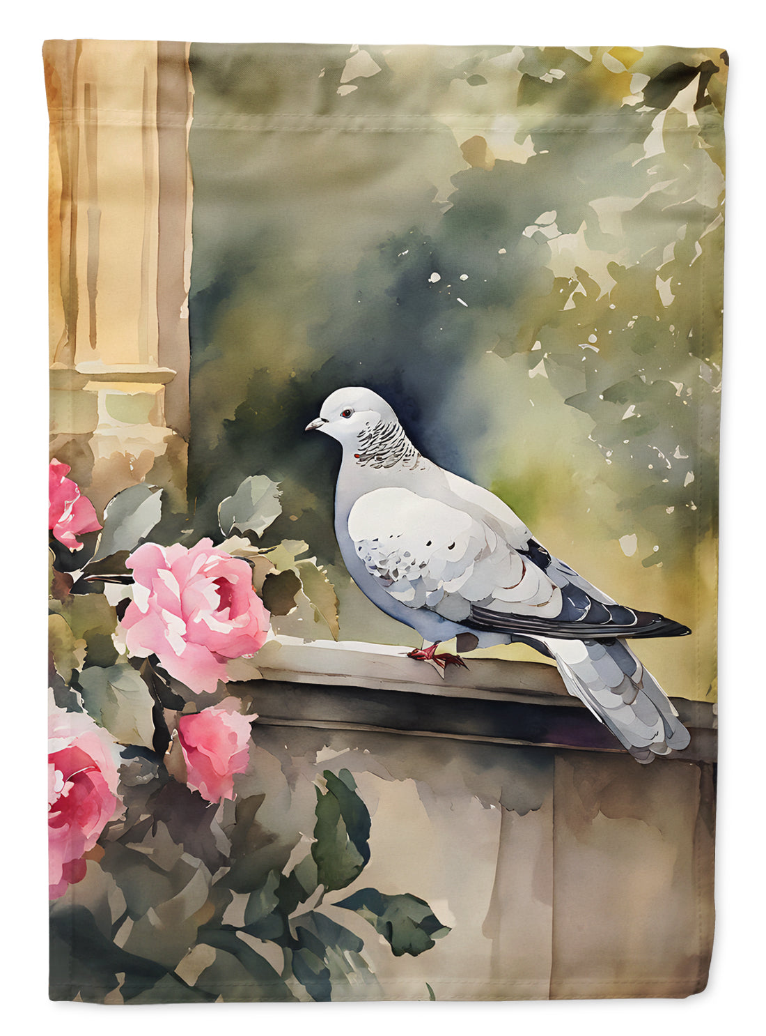 White Dove with Flowers Peaceful House Flag 28x40 Porch Sleeve Pole Decorative Outside Yard Banner Artwork Wall Hanging, Polyester
