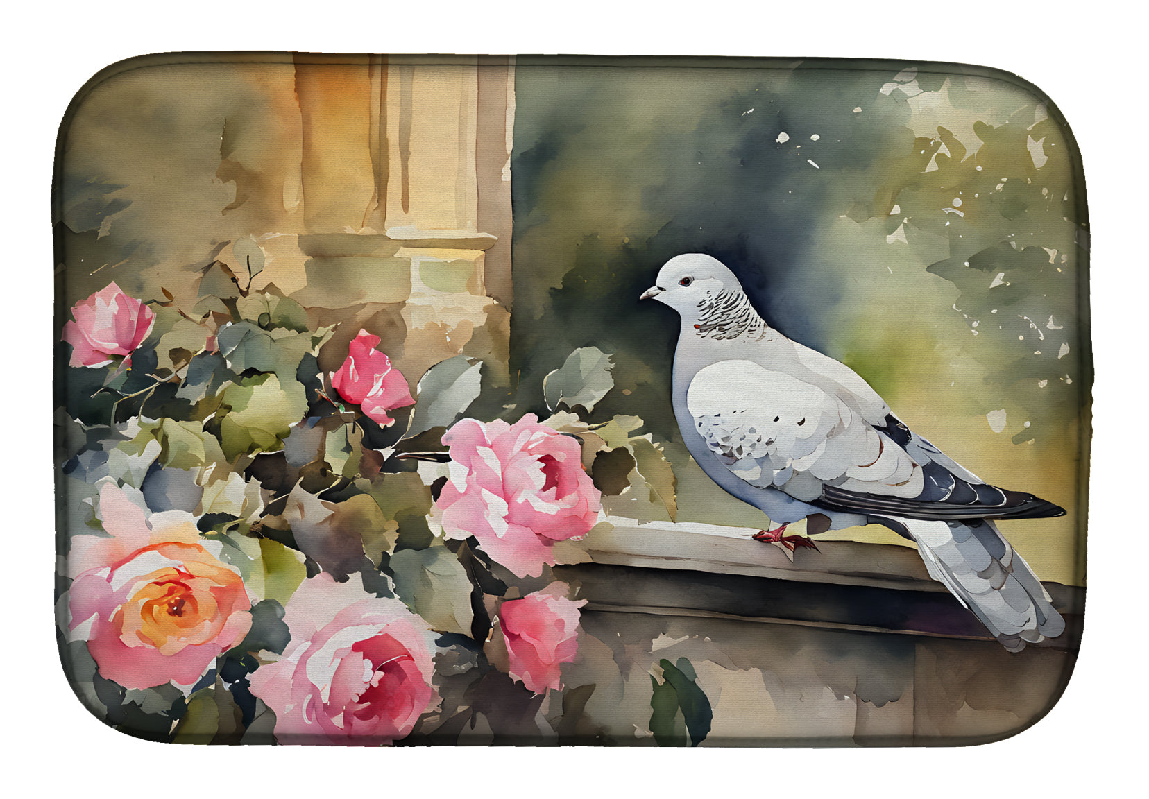 White Dove with Flowers Peaceful Dish Drying Mat Absorbent Dish Drying Mat Pad for Kitchen Counter Dish Drainer Mat for Countertop, 14 x 21", Multicolor